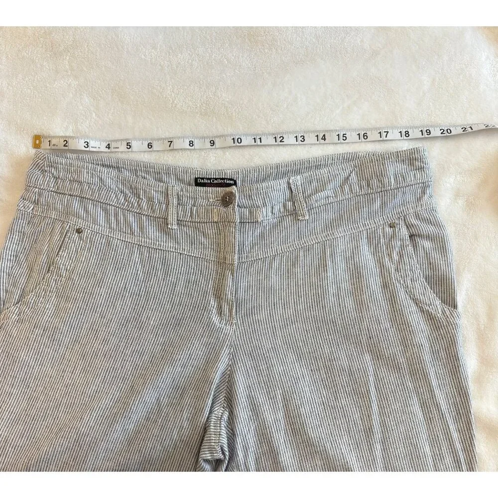 Dalia Collection Modern Fit Womens Striped Linen-Blend Pants Size14 Gray & White - Picture 5 of 7